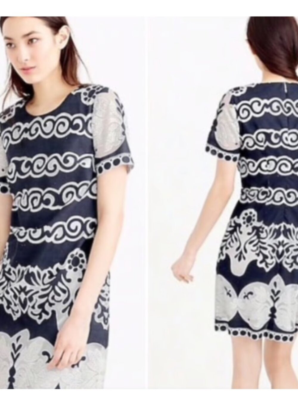 J. Crew Ornate Lace Navy & White Dress Size 4